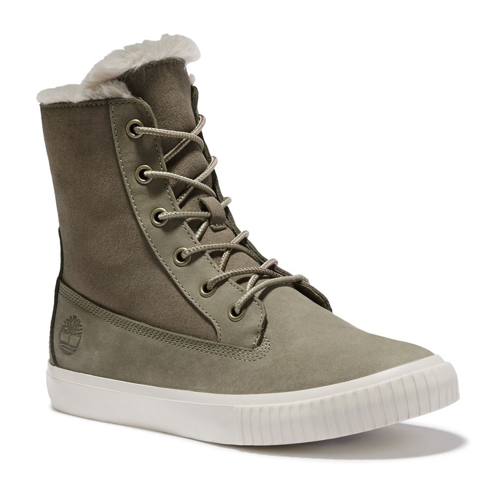 Timberland Womens Snow Boots Skyla Bay Fleece Fold-Down - Olive - India IQ3019584